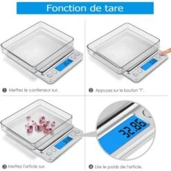 Balance De Précision 0,01g, 500g/0.01g Balance De Cuisine, Balances De Bijoux Avec Fonction Tare Et Compte, Balance De Poche Avec Écran LCD Rétroéclairé (Acier Inoxydable&Argent) -Petit Électroménager 77386811 3