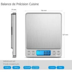 Balance De Précision 0,01g, 500g/0.01g Balance De Cuisine, Balances De Bijoux Avec Fonction Tare Et Compte, Balance De Poche Avec Écran LCD Rétroéclairé (Acier Inoxydable&Argent) -Petit Électroménager 77386811 5