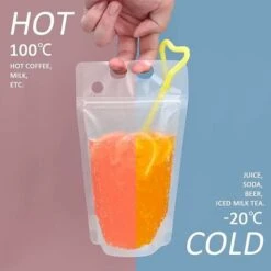 SVKBJROY Lot De 20 Sacs à Boissons Réutilisables Transparents Givrés Portables De 500 Ml Pour Pique-nique, Fête, Camping, Plage, Jus De Bière, Lait, Avec 20 Pailles -Petit Électroménager 79059472 3