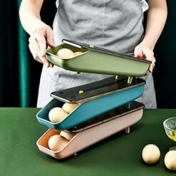 Boîte De Rangement Automatique à Oeufs, En Plastique, Pour Cuisine, Réfrigérateur, Rangement à œufs, Panier à œufs, Plateau (3 Pièces) -Petit Électroménager 79594751 3