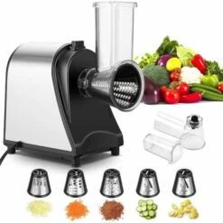 Coupe-légumes Multifonction Électrique Professionnel, Râpe Trancheuse à Salade, Découper Légumes Avec 4 Cônes En Inox Noir