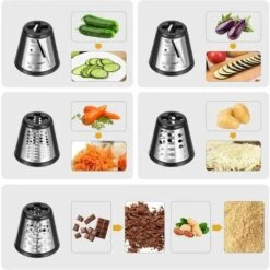 Coupe-légumes Multifonction Électrique Professionnel, Râpe Trancheuse à Salade, Découper Légumes Avec 4 Cônes En Inox Noir -Petit Électroménager 81250750 3