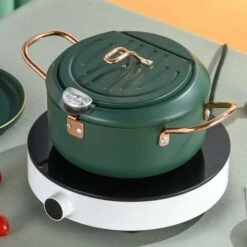 Poêle à Frire Profonde, Poêle à Frire Tempura Japonaise Avec Thermomètre Et Couvercle D'égouttement D'huile Pour Frites à L'huile De Poulet, Poisson Et Crevettes