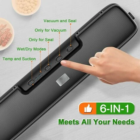 Machine Sous Vide Alimentaire, 6 En 1 Appareils De Mise Sous Vide, Mise Sous-Vide Pour Aliments, Viandes, Légumes, Fruits La Conservation, Inclus 15 Pcs Sac Sous Vide, Tuyau D'extraction De Gaz (Noir) 4 Machine Sous Vide Alimentaire, 6 En 1 Appareils De Mise Sous Vide, Mise Sous-Vide Pour Aliments, Viandes, Légumes, Fruits La Conservation, Inclus 15 Pcs Sac Sous Vide, Tuyau D'extraction De Gaz (Noir) – Image 2