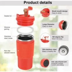 Tasse Thermique. Tasse De Voyage En Acier Inoxydable De 450 Ml. Isolation à Double Paroi. Tasse à Café Automatique Pour Aller Prendre Le Thé. Café. Tasse De Voyage à Café Chaud Et Froid (orange) -Petit Électroménager 87902490 2