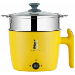 Wok Électrique Multifonctionnel Wok Électrique Wok Électrique Mini Poêle Antiadhésive, Double Couche, Jaune