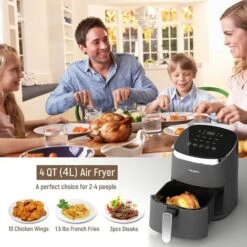 Fabuletta Friteuse Sans Huile 4L, Air Fryer 1680W, Friteuse à Air Chaud Avec 9 Programmes, 65 à 230 °C, Température Réglable, Timer, Airfryer Pour 2-3 Personnes, Panier De Friture Anti-adhérant, Gris -Petit Électroménager 90498417 2