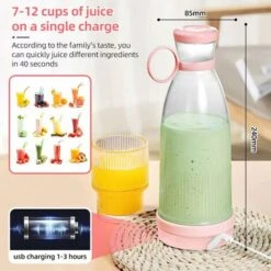 Portable Blender Bouteille,  USB Rechargeable Mini Mixeur Blender Multifonctionnel Fresh Juice Blender Bouteille Mixeur De Fruits électrique Avec Poignée -Petit Électroménager 90555854 3