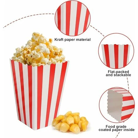 LYCXAMES 20 Pcs Popcorn Boîtes, Petites Boite Bonbon En Papier, Pot Popcorn Rétro Pour Les Fêtes, Anniversaires, Soirées Cinéma Et Soirées Pyjama(Rayé) 4 LYCXAMES 20 Pcs Popcorn Boîtes, Petites Boite Bonbon En Papier, Pot Popcorn Rétro Pour Les Fêtes, Anniversaires, Soirées Cinéma Et Soirées Pyjama(Rayé) – Image 2