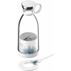 Gourde Blender Portable Sans Fil 380 Ml Pour Smoothies Et Milk Shake Avec Chargeur À Induction Sans Bpa (Blanc)