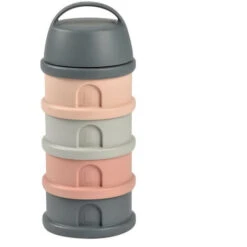 BEABA, Boîte Doseuse, 4 Compartiments, Mineral Grey / Pink