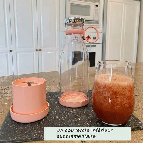 (Couleur Rose)Gourde Mini Blender Portable Fresh Juice, Mixeur Sans Fil Rechargeable Par USB Pour Smoothie Et Milk Shake, Mélangeur Transportable Pour Le Sport, Travail, Fitness, Jus Frais Portatif 4 (Couleur Rose)Gourde Mini Blender Portable Fresh Juice, Mixeur Sans Fil Rechargeable Par USB Pour Smoothie Et Milk Shake, Mélangeur Transportable Pour Le Sport, Travail, Fitness, Jus Frais Portatif – Image 2