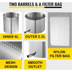 VEVOR Pressoir A Vin Manuel Presse Raisin 5,5 L 2 Barils Inox Presser Jus Fruits 10 VEVOR Pressoir A Vin Manuel Presse Raisin 5,5 L 2 Barils Inox Presser Jus Fruits -Petit Électroménager 93941967 4