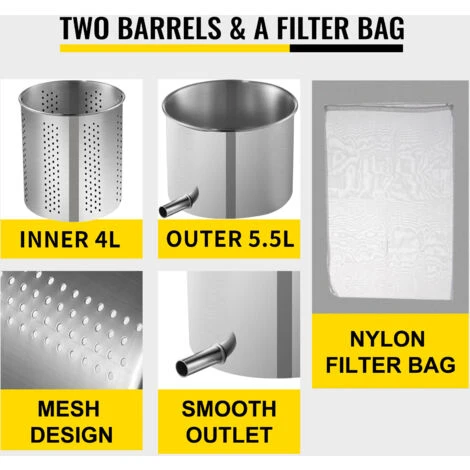 VEVOR Pressoir A Vin Manuel Presse Raisin 5,5 L 2 Barils Inox Presser Jus Fruits 6 VEVOR Pressoir A Vin Manuel Presse Raisin 5,5 L 2 Barils Inox Presser Jus Fruits – Image 4