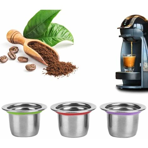Lot De 3 Capsules De Café Rechargeables En Acier Inoxydable Avec Filtre à Dosette Réutilisable Pour Machines Nespresso 6 Lot De 3 Capsules De Café Rechargeables En Acier Inoxydable Avec Filtre à Dosette Réutilisable Pour Machines Nespresso – Image 4