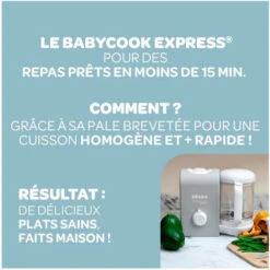 BEABA, Babycook Express, Robot Bébé, 4 En 1 Mixeur-cuiseur, Gris Velours -Petit Électroménager 96276708 3