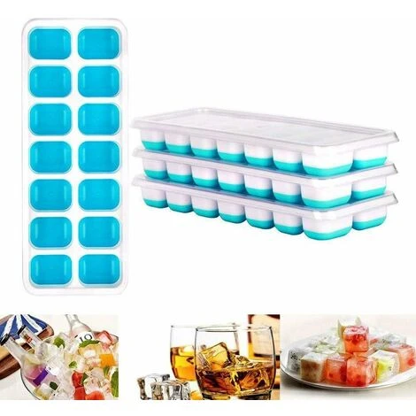 Accessoires Boisson Bac à Glaons 4 PCS Cubes à Glaons En Silicone Avec Couvercle Ice Cube Tray 14 Compartiments Pour Whisky, Cocktail, Boissons, Blanc + Bleu 3 Accessoires Boisson Bac à Glaons 4 PCS Cubes à Glaons En Silicone Avec Couvercle Ice Cube Tray 14 Compartiments Pour Whisky, Cocktail, Boissons, Blanc + Bleu