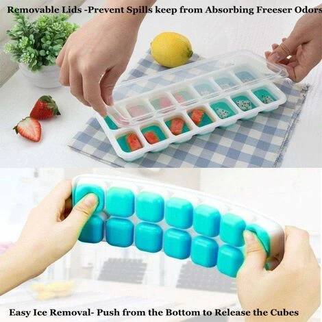 Accessoires Boisson Bac à Glaons 4 PCS Cubes à Glaons En Silicone Avec Couvercle Ice Cube Tray 14 Compartiments Pour Whisky, Cocktail, Boissons, Blanc + Bleu 4 Accessoires Boisson Bac à Glaons 4 PCS Cubes à Glaons En Silicone Avec Couvercle Ice Cube Tray 14 Compartiments Pour Whisky, Cocktail, Boissons, Blanc + Bleu – Image 2