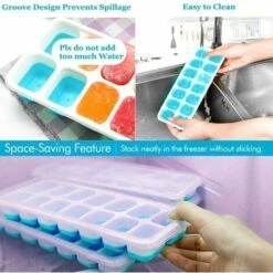 Accessoires Boisson Bac à Glaons 4 PCS Cubes à Glaons En Silicone Avec Couvercle Ice Cube Tray 14 Compartiments Pour Whisky, Cocktail, Boissons, Blanc + Bleu 9 Accessoires Boisson Bac à Glaons 4 PCS Cubes à Glaons En Silicone Avec Couvercle Ice Cube Tray 14 Compartiments Pour Whisky, Cocktail, Boissons, Blanc + Bleu -Petit Électroménager 96339821 3
