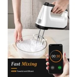 Batteur à Main, 6 Niveaux De Vitesse 400 W Avec 2 Fouets Et 2 Crochets Pétrisseurs, Fonction Turbo, Conception Du Bouton D'éjection, Mélangeur Portable Pour La Cuisson, Pour Les Sauces, La Crème, Les -Petit Électroménager 97629218 5