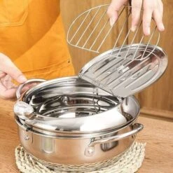 Friteuse Profonde En Acier Inoxydable De Style Japonais Avec Couvercle De Thermomètre Et égouttoir à Huile Poêle Antiadhésive Pour La Cuisine -Petit Électroménager 97635942 3
