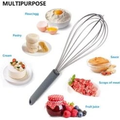 Batteur à Oeufs En Fil D'acier Inoxydable De Cuisine, Avec Batteur à Main En Silicone, Pour Fouetter Le Mélange 10 Batteur à Oeufs En Fil D'acier Inoxydable De Cuisine, Avec Batteur à Main En Silicone, Pour Fouetter Le Mélange -Petit Électroménager 97640821 4
