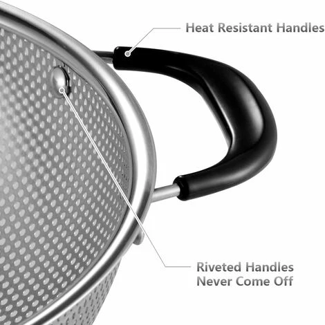 Passoire En Acier Inoxydable, Passoire Micro-perforée à Prise Facile De 5 Pintes, Passoire Avec Poignées Rivetées Et Résistantes à La Chaleur, Sans BPA. Idéal Pour Les Pates, Les Nouilles, Les Légumes 5 Passoire En Acier Inoxydable, Passoire Micro-perforée à Prise Facile De 5 Pintes, Passoire Avec Poignées Rivetées Et Résistantes à La Chaleur, Sans BPA. Idéal Pour Les Pates, Les Nouilles, Les Légumes – Image 3