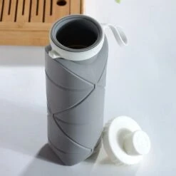 Bouteille D'eau Pliable De 600 Ml Bouteilles D'eau Portables En Silicone étanche Pour Voyage, Camping, Randonnée En Plein Air, Gris -Petit Électroménager 98091443 3