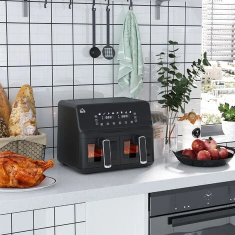 HOMCOM Friteuse à Air 2 Paniers 2500W 8L - Friteuse Sans Huile Multifonction 8 Programmes - Température Réglable - Timer 60 Min. - Noir 4 HOMCOM Friteuse à Air 2 Paniers 2500W 8L - Friteuse Sans Huile Multifonction 8 Programmes - Température Réglable - Timer 60 Min. - Noir – Image 2