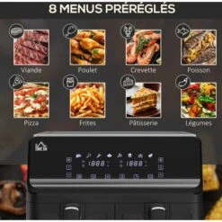 HOMCOM Friteuse à Air 2 Paniers 2500W 8L - Friteuse Sans Huile Multifonction 8 Programmes - Température Réglable - Timer 60 Min. - Noir 11 HOMCOM Friteuse à Air 2 Paniers 2500W 8L - Friteuse Sans Huile Multifonction 8 Programmes - Température Réglable - Timer 60 Min. - Noir -Petit Électroménager 98370520 5