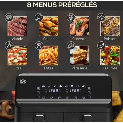 HOMCOM Friteuse à Air 2 Paniers 2500W 8L - Friteuse Sans Huile Multifonction 8 Programmes - Température Réglable - Timer 60 Min. - Noir 7 HOMCOM Friteuse à Air 2 Paniers 2500W 8L - Friteuse Sans Huile Multifonction 8 Programmes - Température Réglable - Timer 60 Min. - Noir – Image 5