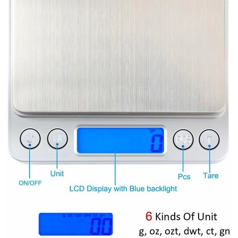 Balances De Cuisine, Balances De Cuisine Numériques, Balances électroniques, Haute Précision Jusqu'à 1g (poids Maximum De 3 Kg), Fonction De Tare, Acier Inoxydable Avec Grand écran LCD 5 Balances De Cuisine, Balances De Cuisine Numériques, Balances électroniques, Haute Précision Jusqu'à 1g (poids Maximum De 3 Kg), Fonction De Tare, Acier Inoxydable Avec Grand écran LCD – Image 3