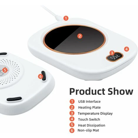 LECHUANG Chauffe-Tasses USB, Plaque Chauffante électrique Portable Petite Tasse Chauffe-Tasses à Bouton Tactile Chauffe-Tasses Avec Câble De Chargement USB Pour La Maison/Bureau/Voyage 5 LECHUANG Chauffe-Tasses USB, Plaque Chauffante électrique Portable Petite Tasse Chauffe-Tasses à Bouton Tactile Chauffe-Tasses Avec Câble De Chargement USB Pour La Maison/Bureau/Voyage – Image 3
