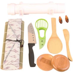 Kit De Fabrication De Sushis 12 Pièces, Machine à Sushi Bazooka Tout-en-un Avec Rideau à Sushi, Moule à Sushi, Couteau à Sushi, Couteau à Beurre, Baguettes, Repose-baguettes, Cuillère, Couteau En Bamb -Petit Électroménager 98636365 2