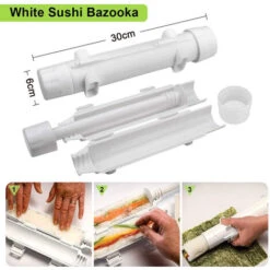 Kit De Fabrication De Sushis 12 Pièces, Machine à Sushi Bazooka Tout-en-un Avec Rideau à Sushi, Moule à Sushi, Couteau à Sushi, Couteau à Beurre, Baguettes, Repose-baguettes, Cuillère, Couteau En Bamb -Petit Électroménager 98636365 5