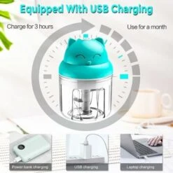 Mini Hachoir Électrique Multi Moulinette, 250ml Mixer Blender Avec Design Acier Inoxydable 3 Lames, Presse Ail Hachoir, Petit Mixeur Utilisation Facile Et Rapide Pour Viande, Oigno, Herbes -Petit Électroménager 99373801 3