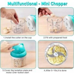 Mini Hachoir Électrique Multi Moulinette, 250ml Mixer Blender Avec Design Acier Inoxydable 3 Lames, Presse Ail Hachoir, Petit Mixeur Utilisation Facile Et Rapide Pour Viande, Oigno, Herbes -Petit Électroménager 99373801 5